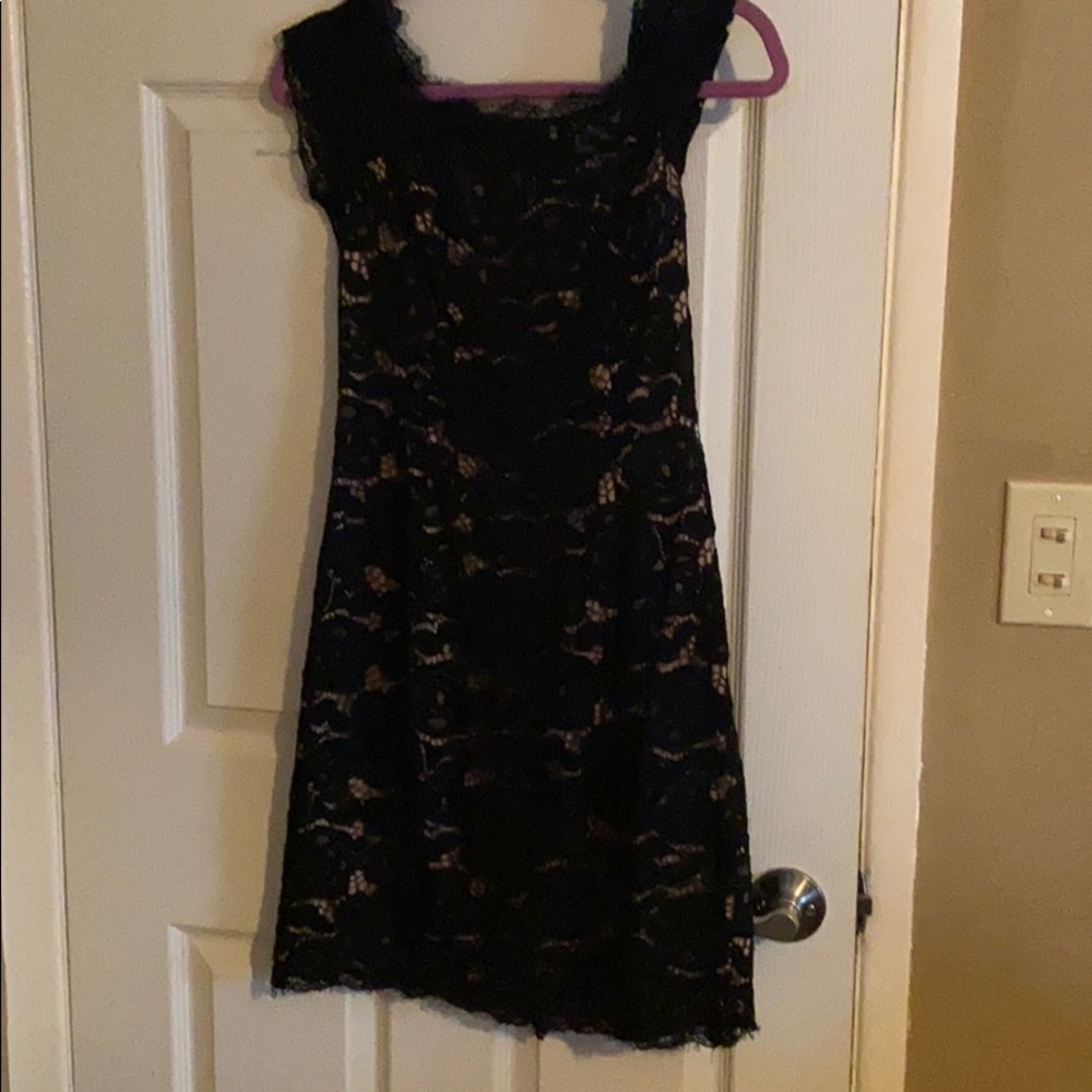 Tan and black lace dress